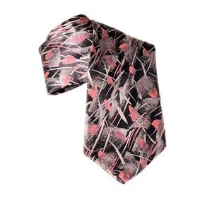 International Passport 100% Silk Tie Black Grey Pink Abstract Wide Necktie